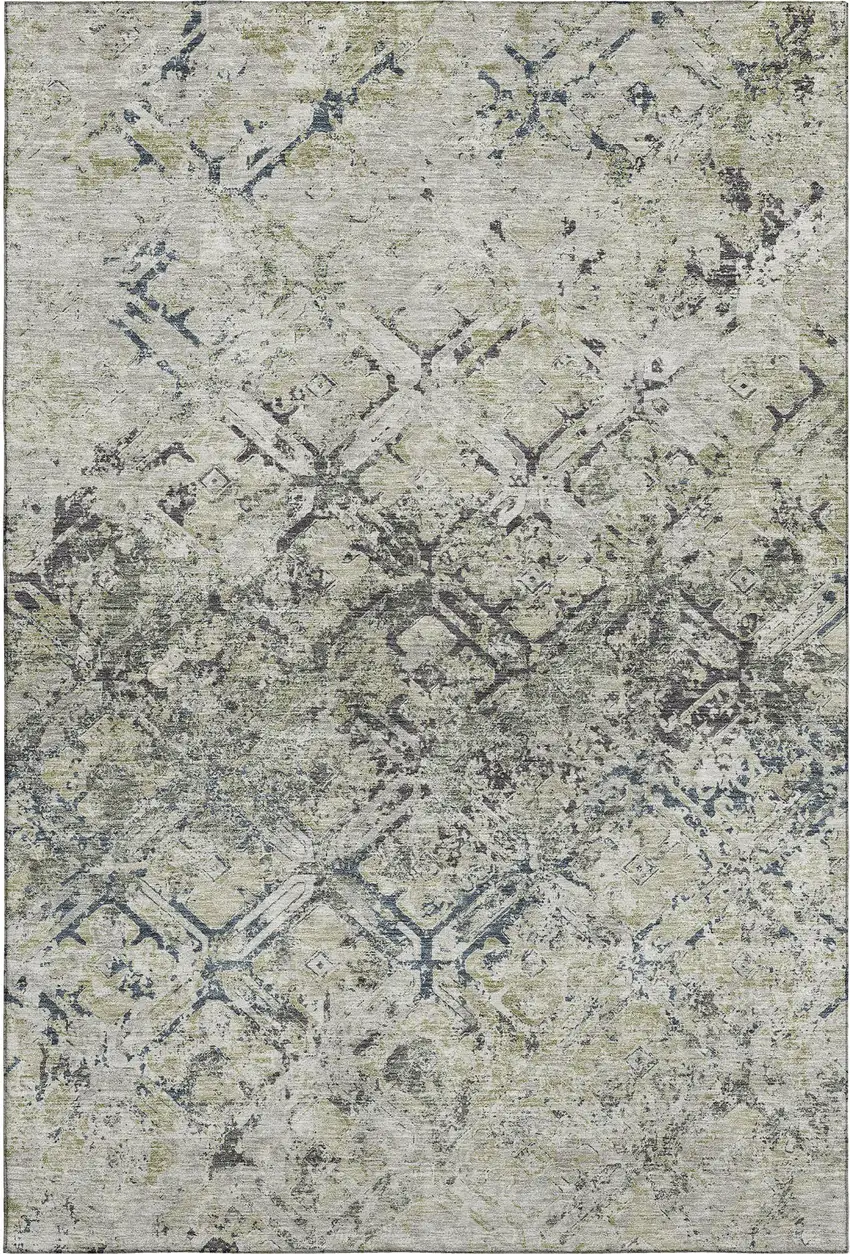 Silver Gray And Ivory Diamond Washable Area Rug With UV Protection Photo 1