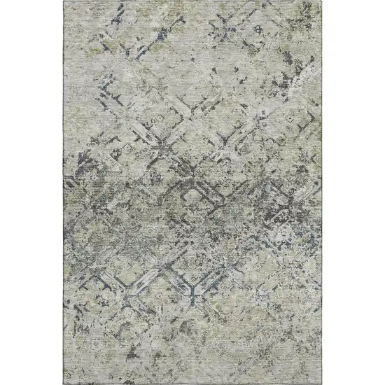 Silver Gray And Ivory Diamond Washable Area Rug With UV Protection Photo 1