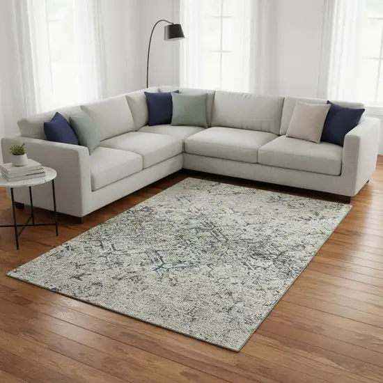 Silver Gray And Ivory Diamond Washable Area Rug With UV Protection Photo 2
