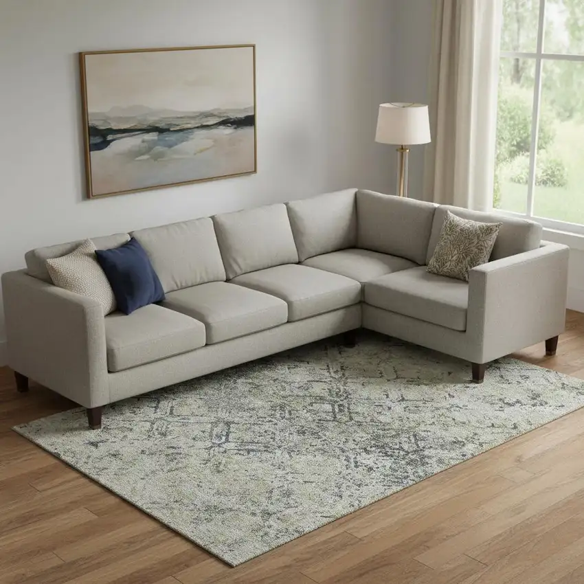 Silver Gray And Ivory Diamond Washable Area Rug With UV Protection Photo 1