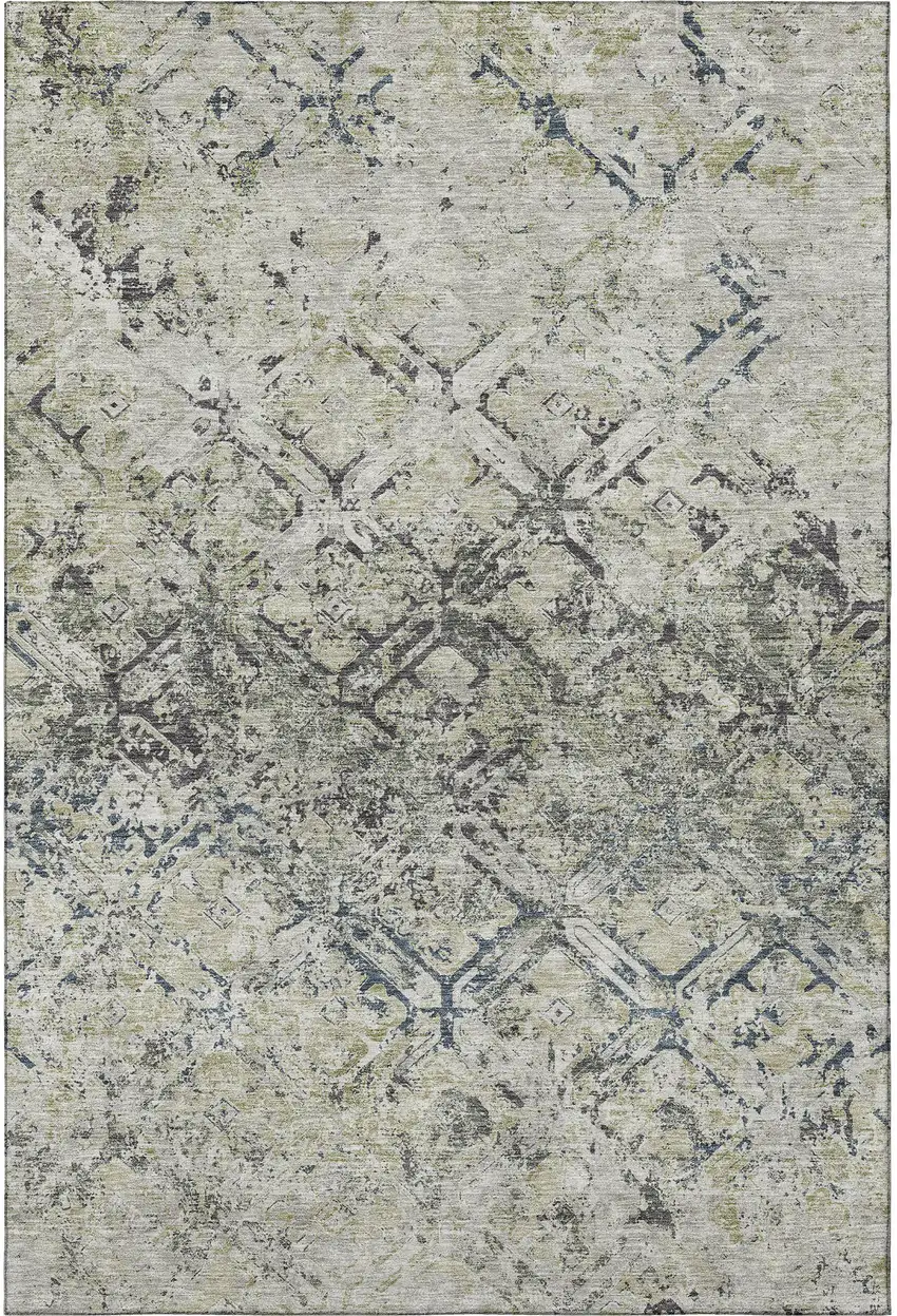 Silver Gray And Ivory Diamond Washable Area Rug With UV Protection Photo 4