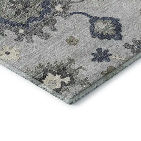 Silver Gray And Ivory Floral Medallion Washable Area Rug With UV Protection Photo 8