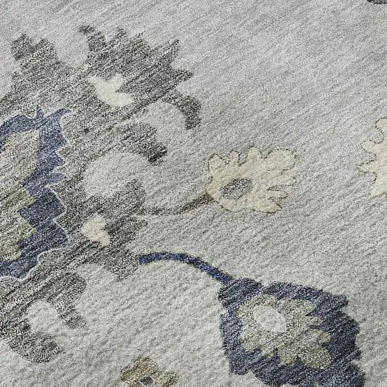 Silver Gray And Ivory Floral Medallion Washable Area Rug With UV Protection Photo 9