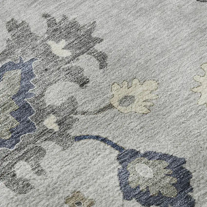 Silver Gray And Ivory Floral Medallion Washable Area Rug With UV Protection Photo 9