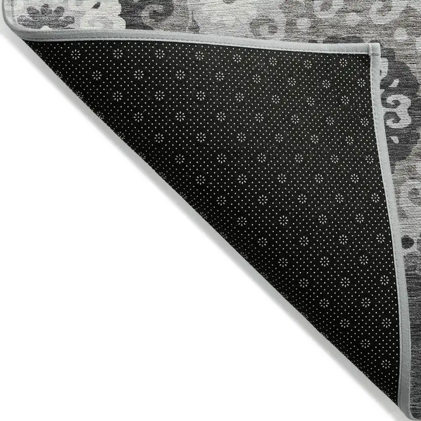 Silver Gray And Ivory Floral Medallion Washable Indoor Outdoor Area Rug Photo 3