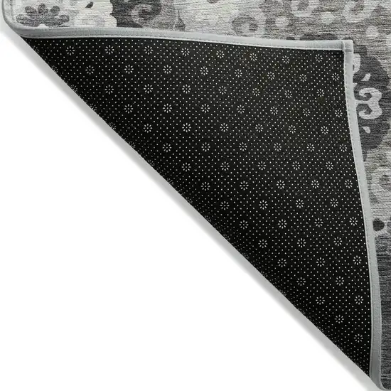 Silver Gray And Ivory Floral Medallion Washable Indoor Outdoor Area Rug Photo 3