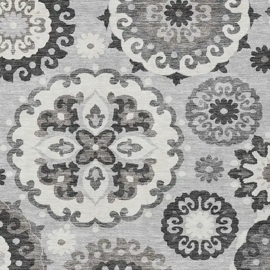 Silver Gray And Ivory Floral Medallion Washable Indoor Outdoor Area Rug Photo 5