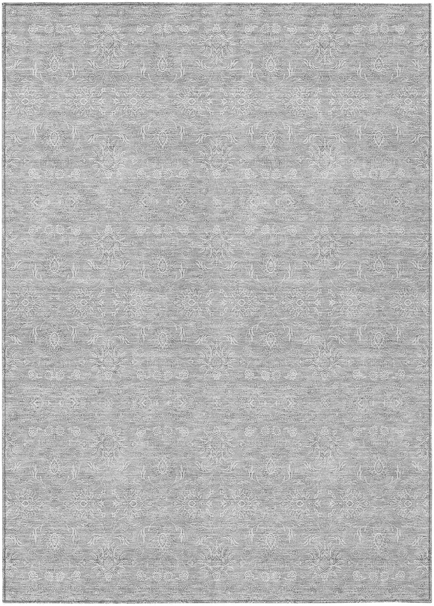 Silver Gray And Ivory Floral Washable Indoor Outdoor Area Rug Photo 1