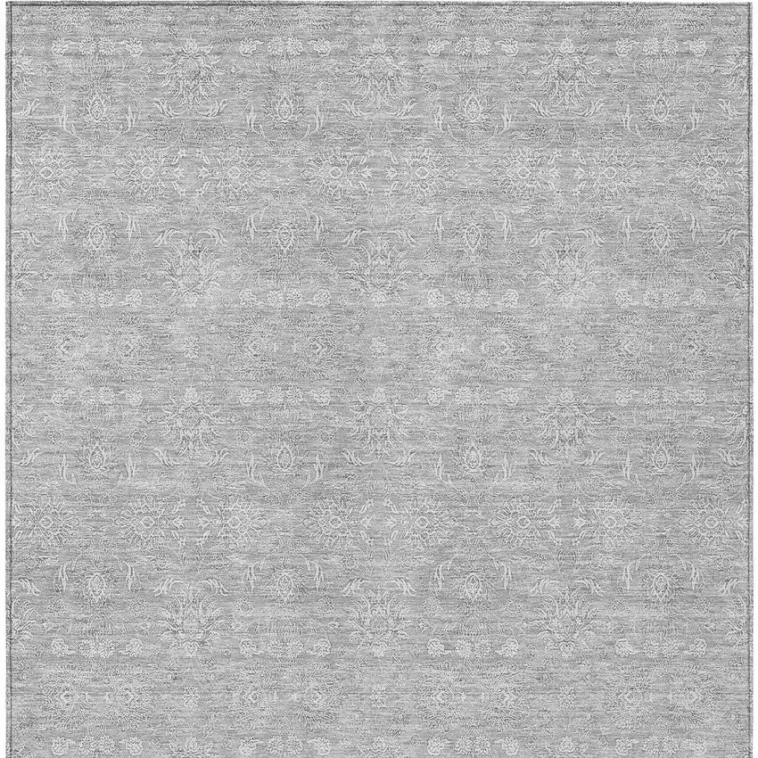 Silver Gray And Ivory Floral Washable Indoor Outdoor Area Rug Photo 5