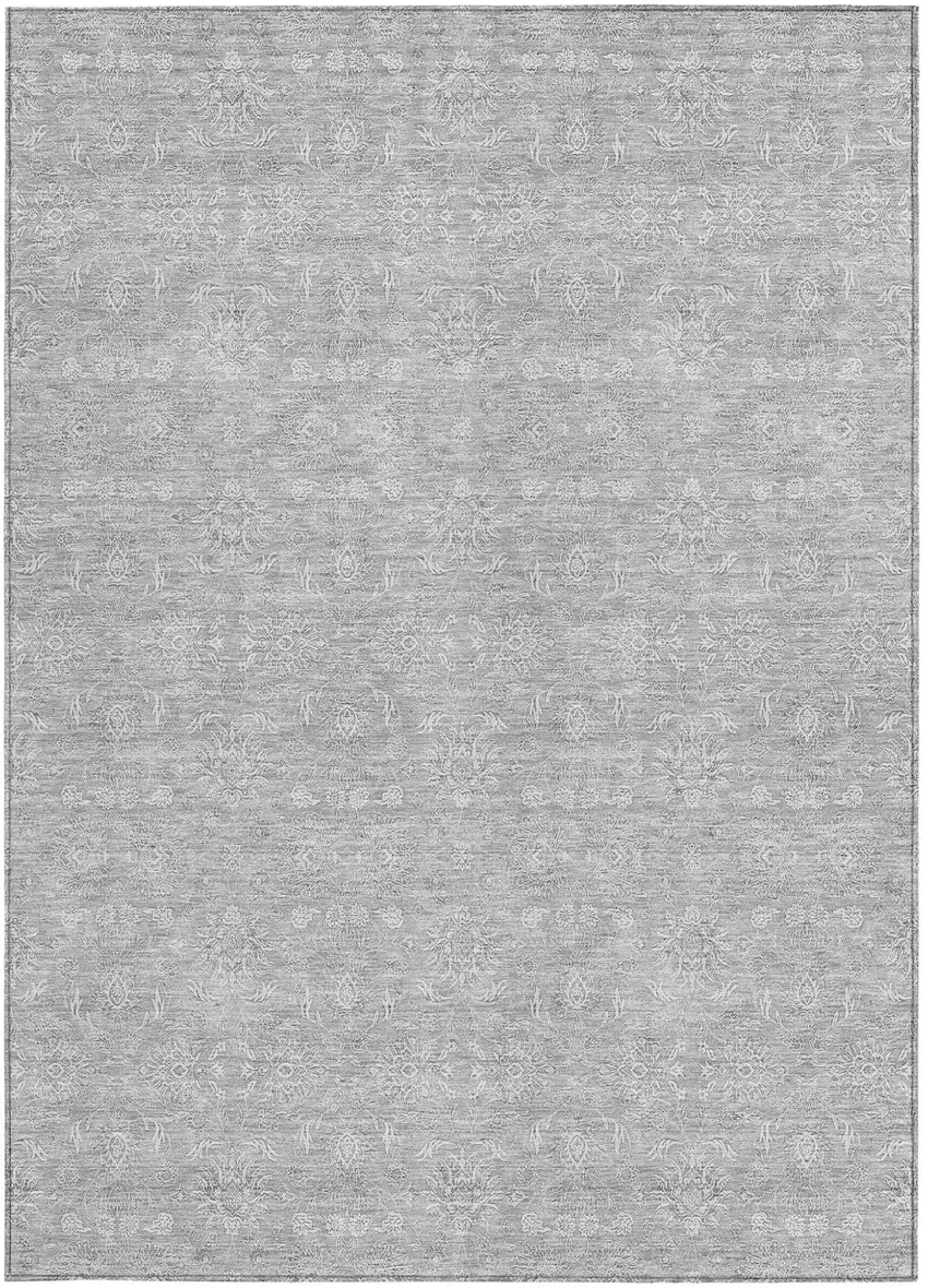 Silver Gray And Ivory Floral Washable Indoor Outdoor Area Rug Photo 5