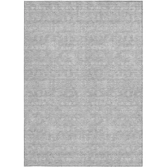 Silver Gray And Ivory Floral Washable Indoor Outdoor Area Rug Photo 5