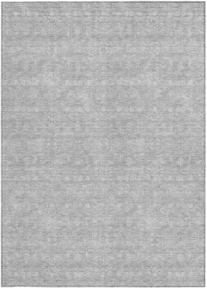 Silver Gray And Ivory Floral Washable Indoor Outdoor Area Rug Photo 5