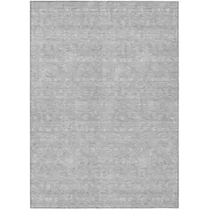 Photo of Silver Gray And Ivory Floral Washable Indoor Outdoor Area Rug
