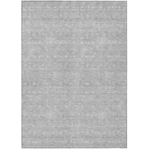 Photo of Silver Gray And Ivory Floral Washable Indoor Outdoor Area Rug