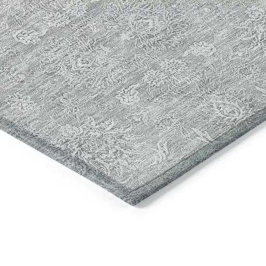 Silver Gray And Ivory Floral Washable Indoor Outdoor Area Rug Photo 3