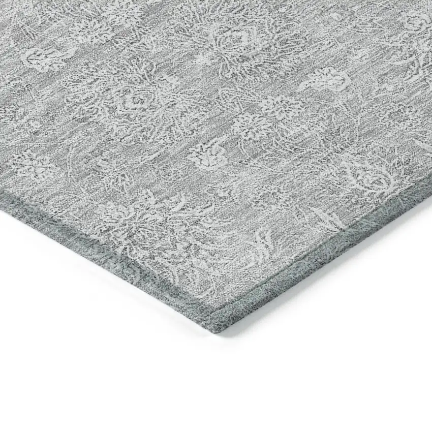 Silver Gray And Ivory Floral Washable Indoor Outdoor Area Rug Photo 3