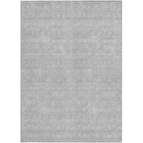 Silver Gray And Ivory Floral Washable Indoor Outdoor Area Rug Photo 6