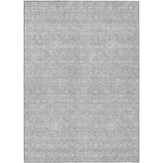 Silver Gray And Ivory Floral Washable Indoor Outdoor Area Rug Photo 1