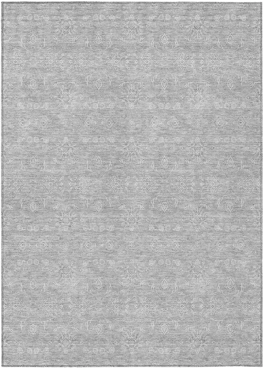 Silver Gray And Ivory Floral Washable Indoor Outdoor Area Rug Photo 1
