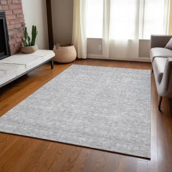 Silver Gray And Ivory Floral Washable Indoor Outdoor Area Rug Photo 8
