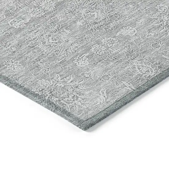 Silver Gray And Ivory Floral Washable Indoor Outdoor Area Rug Photo 4