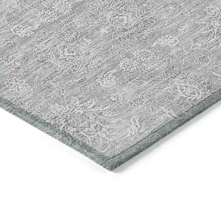 Silver Gray And Ivory Floral Washable Indoor Outdoor Area Rug Photo 4