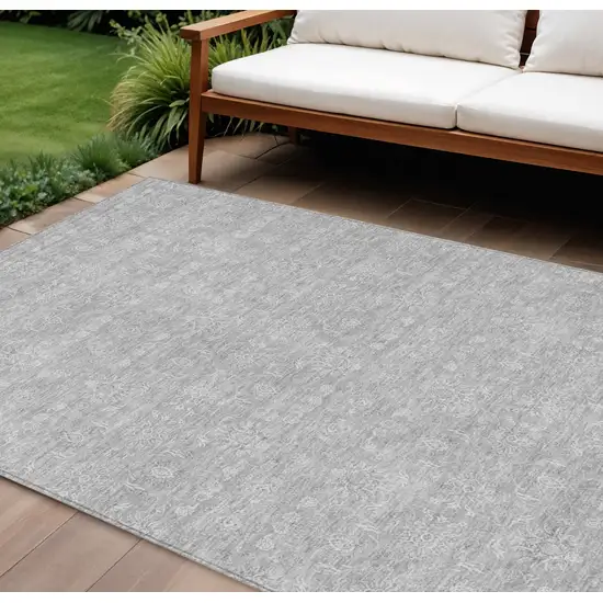 Silver Gray And Ivory Floral Washable Indoor Outdoor Area Rug Photo 1