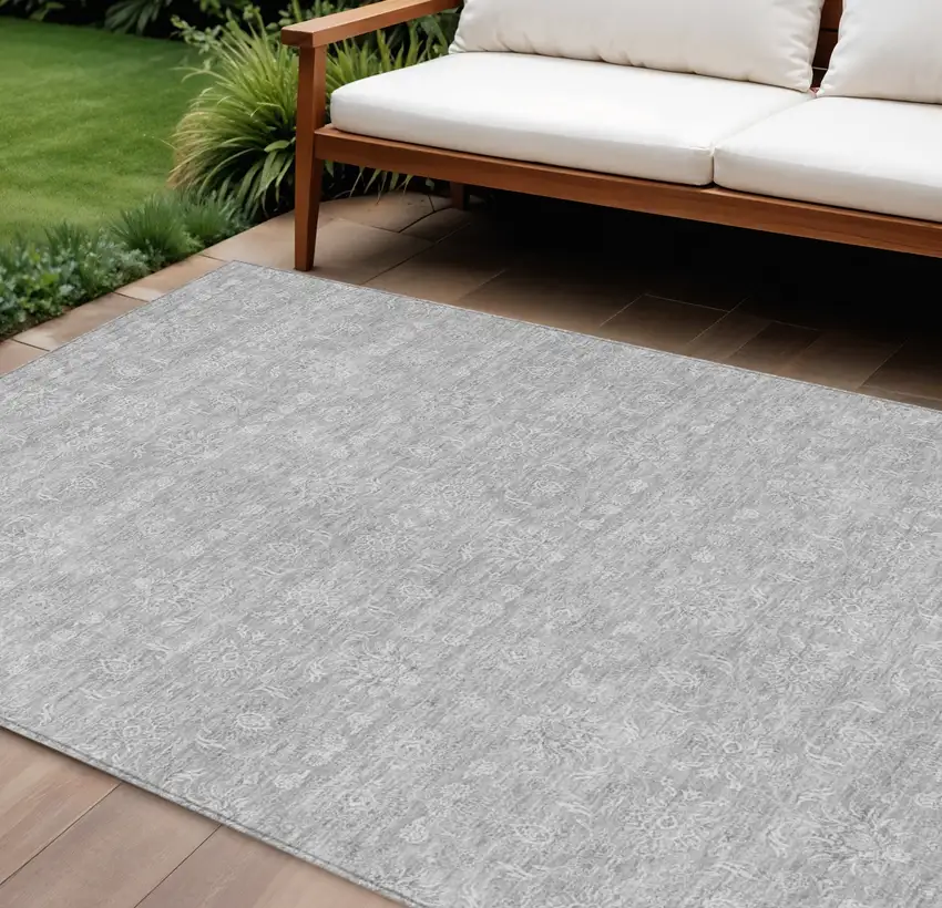 Silver Gray And Ivory Floral Washable Indoor Outdoor Area Rug Photo 1