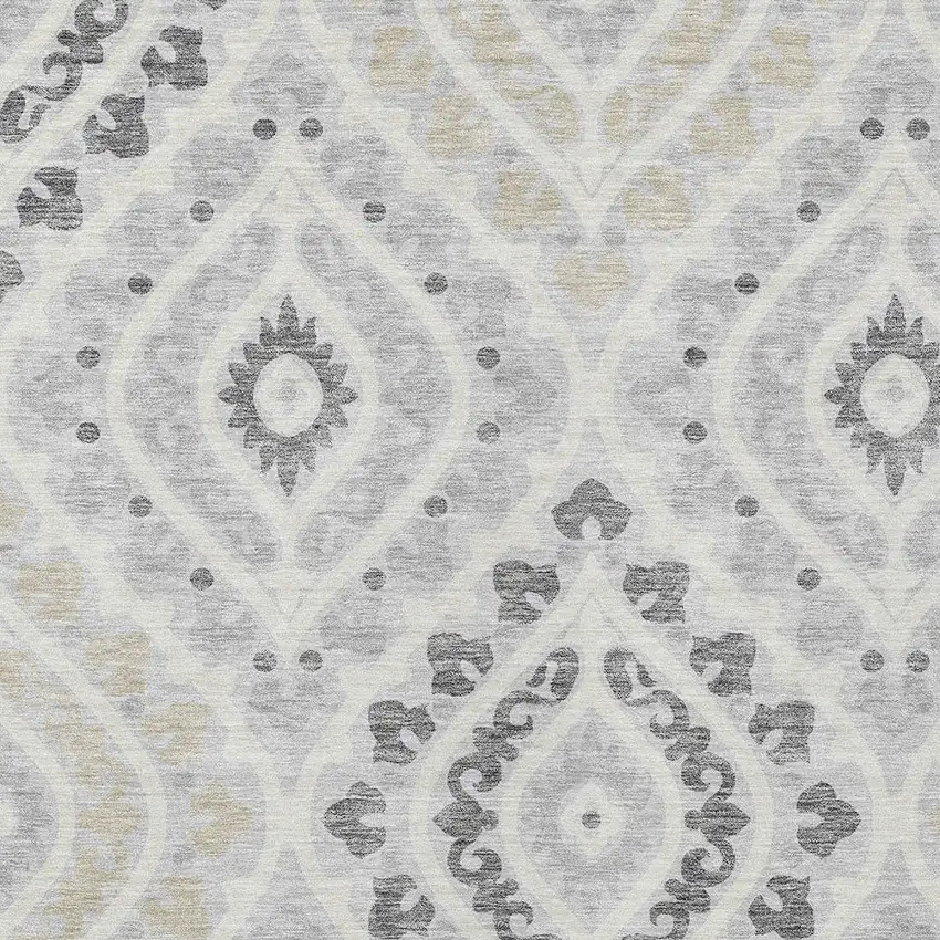 Silver Gray And Ivory Floral Washable Indoor Outdoor Area Rug Photo 4