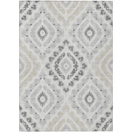 Silver Gray And Ivory Floral Washable Indoor Outdoor Area Rug Photo 1