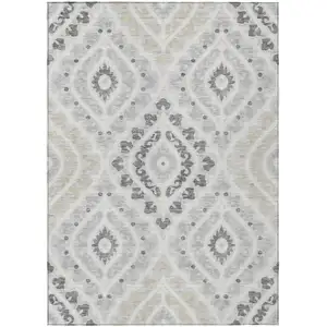 Photo of Silver Gray And Ivory Floral Washable Indoor Outdoor Area Rug