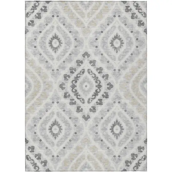 Silver Gray And Ivory Floral Washable Indoor Outdoor Area Rug Photo 1