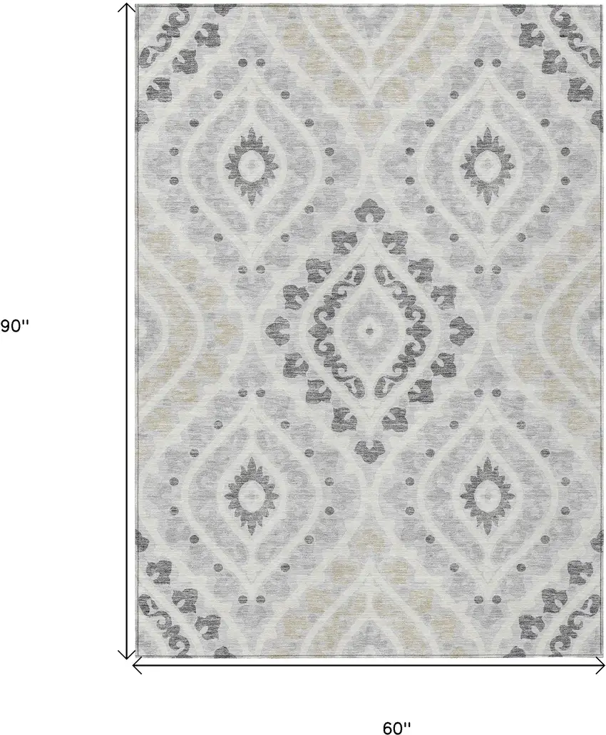 Silver Gray And Ivory Floral Washable Indoor Outdoor Area Rug Photo 3