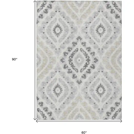 Silver Gray And Ivory Floral Washable Indoor Outdoor Area Rug Photo 3