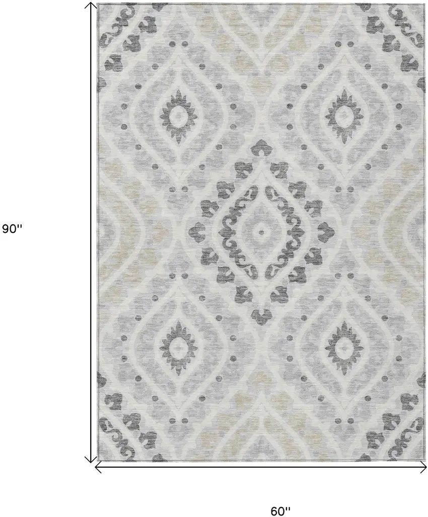 Silver Gray And Ivory Floral Washable Indoor Outdoor Area Rug Photo 3