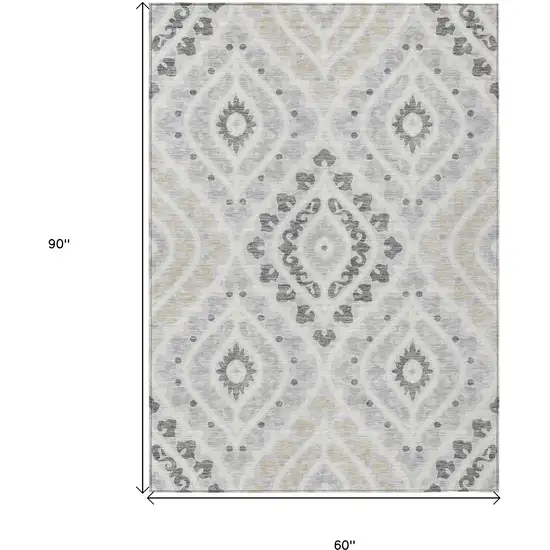 Silver Gray And Ivory Floral Washable Indoor Outdoor Area Rug Photo 3