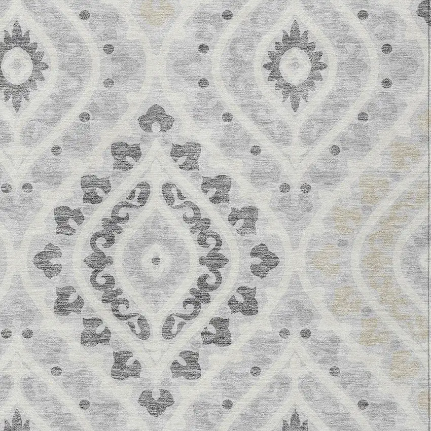 Silver Gray And Ivory Floral Washable Indoor Outdoor Area Rug Photo 4