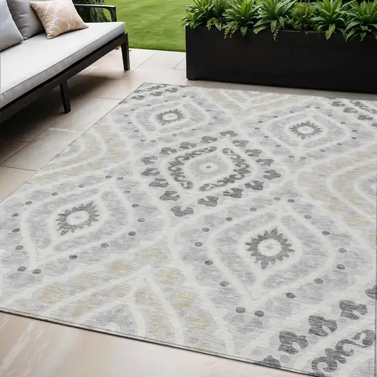 Silver Gray And Ivory Floral Washable Indoor Outdoor Area Rug Photo 1