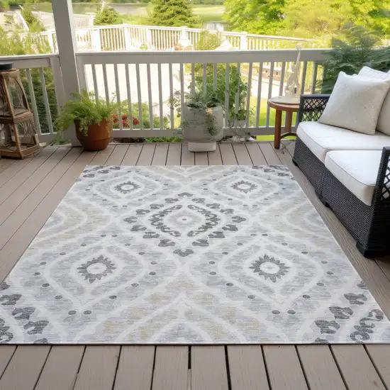 Silver Gray And Ivory Floral Washable Indoor Outdoor Area Rug Photo 6