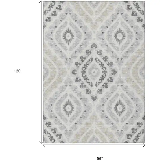 Silver Gray And Ivory Floral Washable Indoor Outdoor Area Rug Photo 3