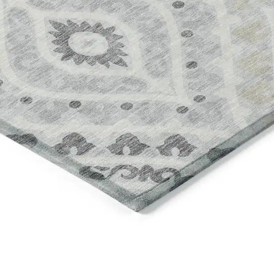 Silver Gray And Ivory Floral Washable Indoor Outdoor Area Rug Photo 3