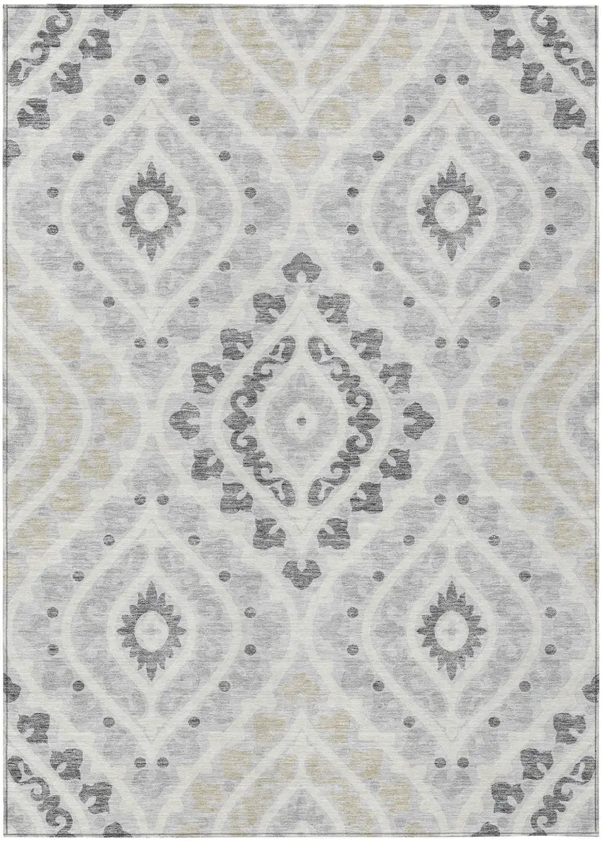 Silver Gray And Ivory Floral Washable Indoor Outdoor Area Rug Photo 1