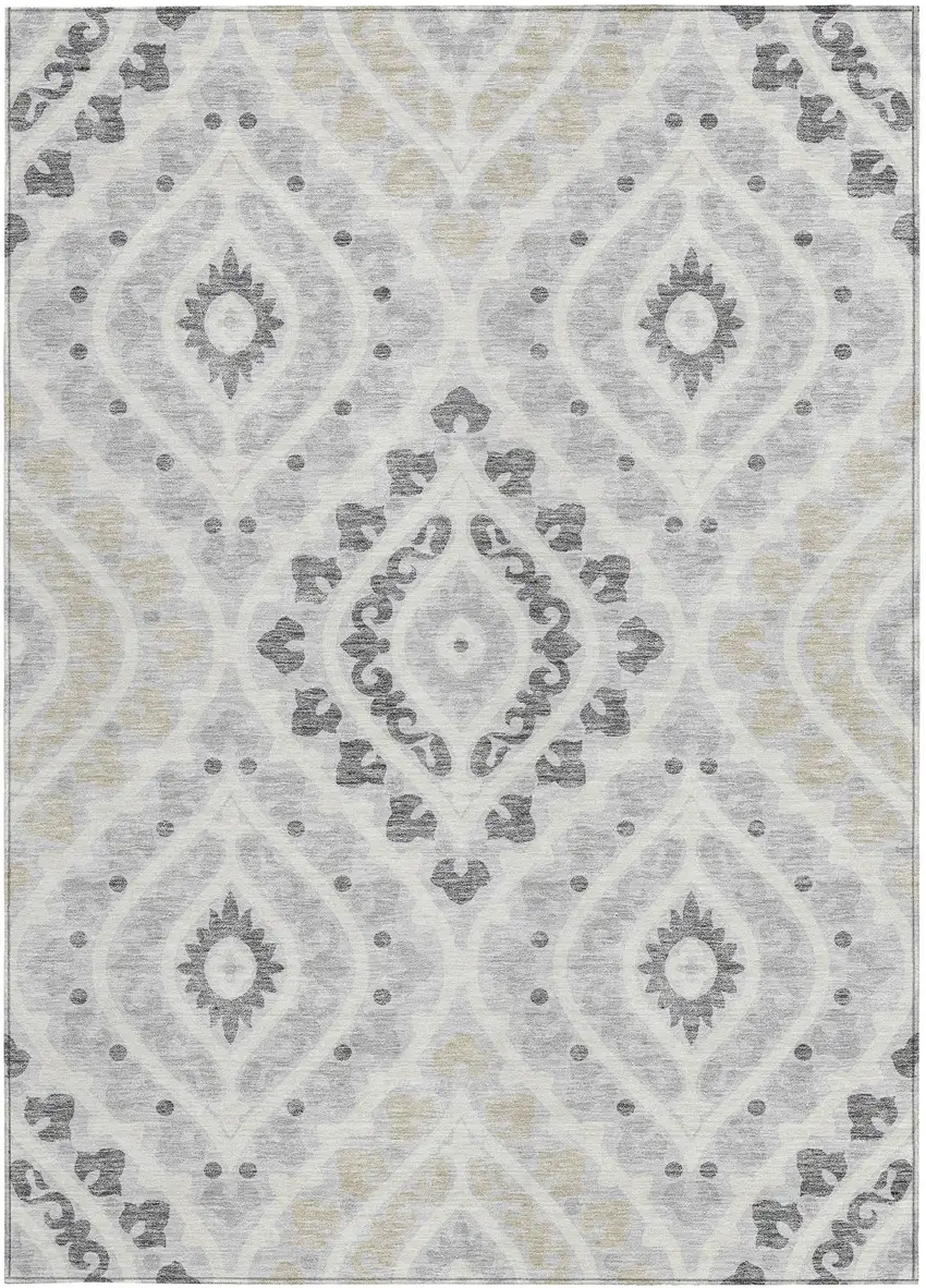 Silver Gray And Ivory Floral Washable Indoor Outdoor Area Rug Photo 5