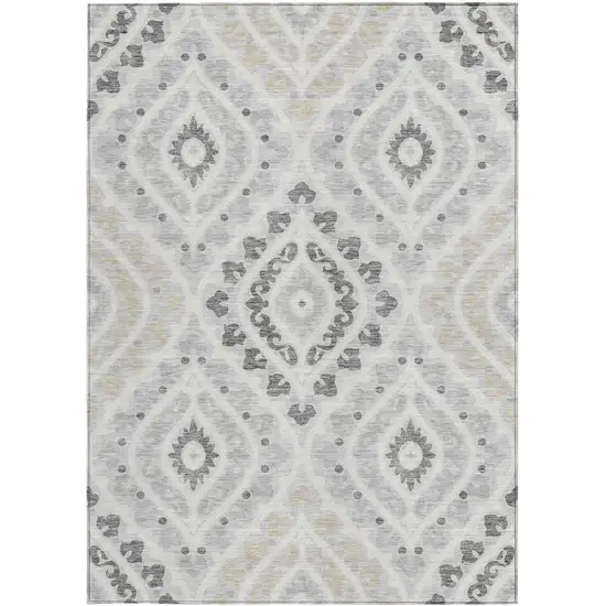 Silver Gray And Ivory Floral Washable Indoor Outdoor Area Rug Photo 5