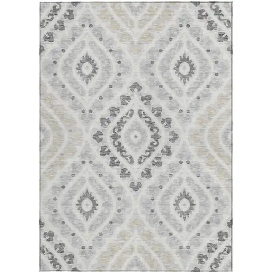 Silver Gray And Ivory Floral Washable Indoor Outdoor Area Rug Photo 5