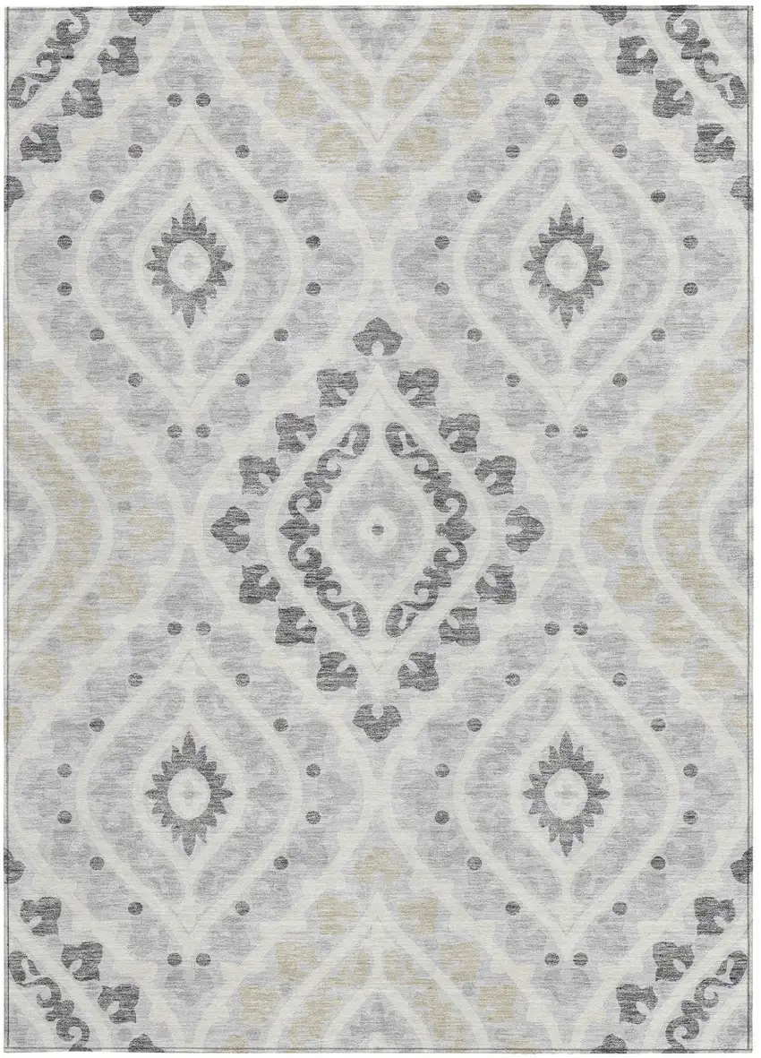 Silver Gray And Ivory Floral Washable Indoor Outdoor Area Rug Photo 5