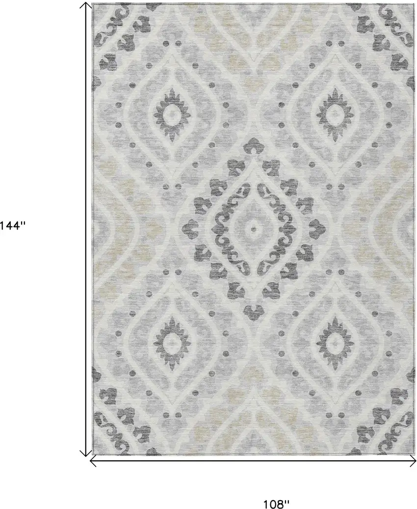Silver Gray And Ivory Floral Washable Indoor Outdoor Area Rug Photo 3