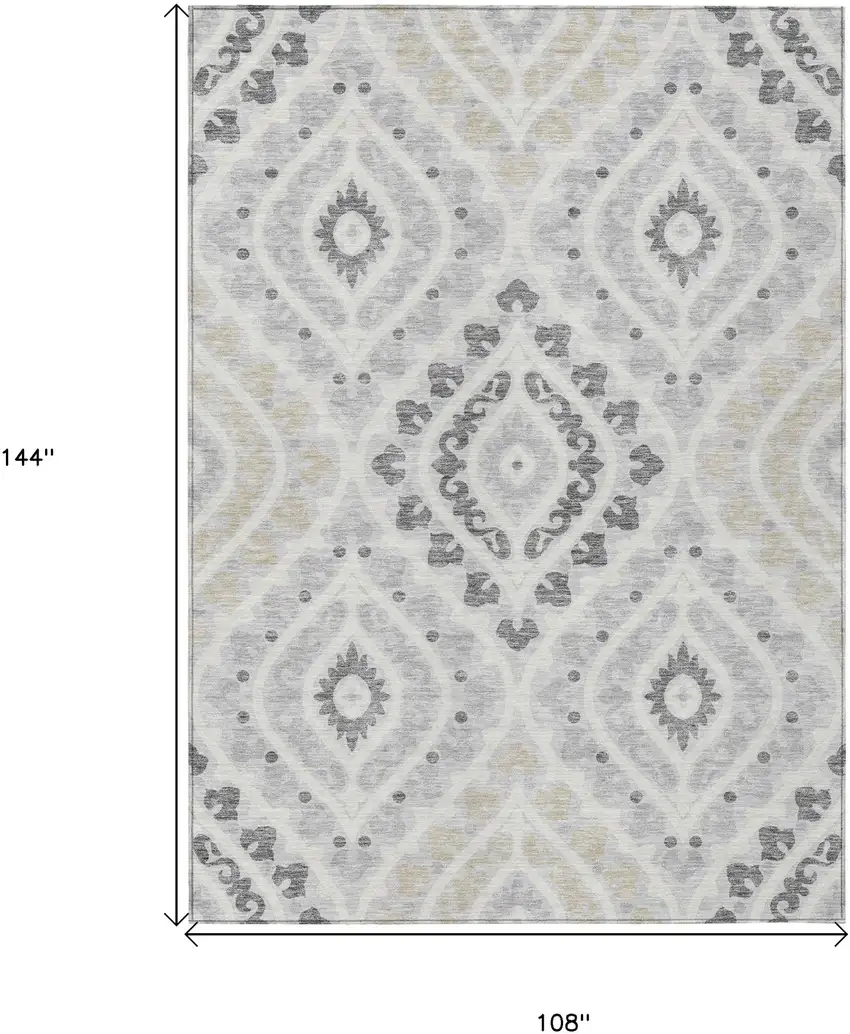 Silver Gray And Ivory Floral Washable Indoor Outdoor Area Rug Photo 3