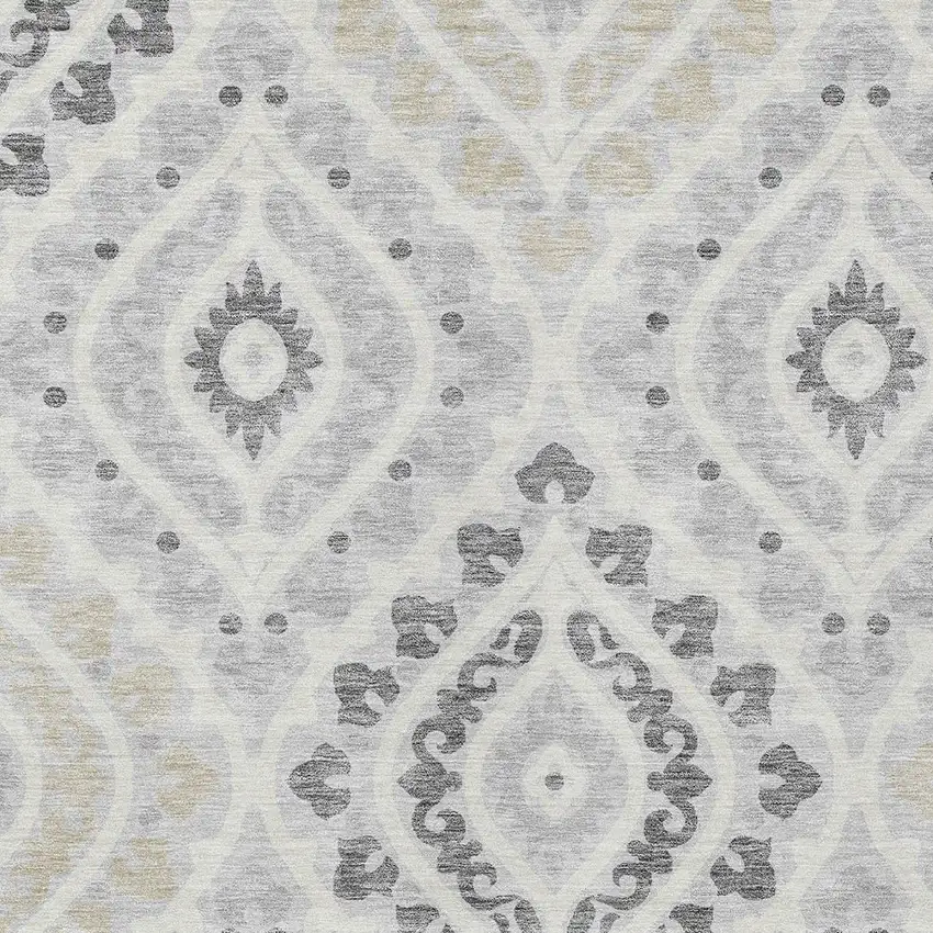Silver Gray And Ivory Floral Washable Indoor Outdoor Area Rug Photo 4