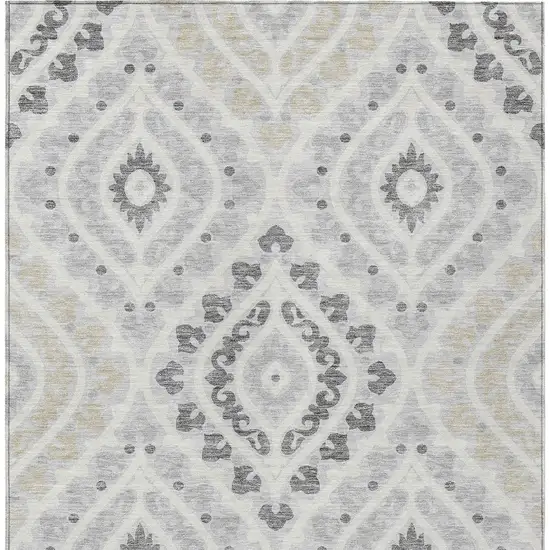 Silver Gray And Ivory Floral Washable Indoor Outdoor Area Rug Photo 5
